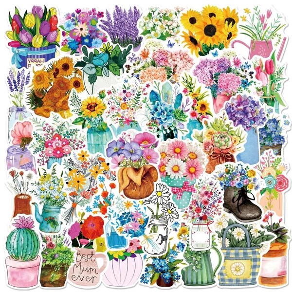 Beautiful Flower Arrangements With Unique Vases, Pitchers, Pots & More, 50 High Quality Decal Craft Stickers