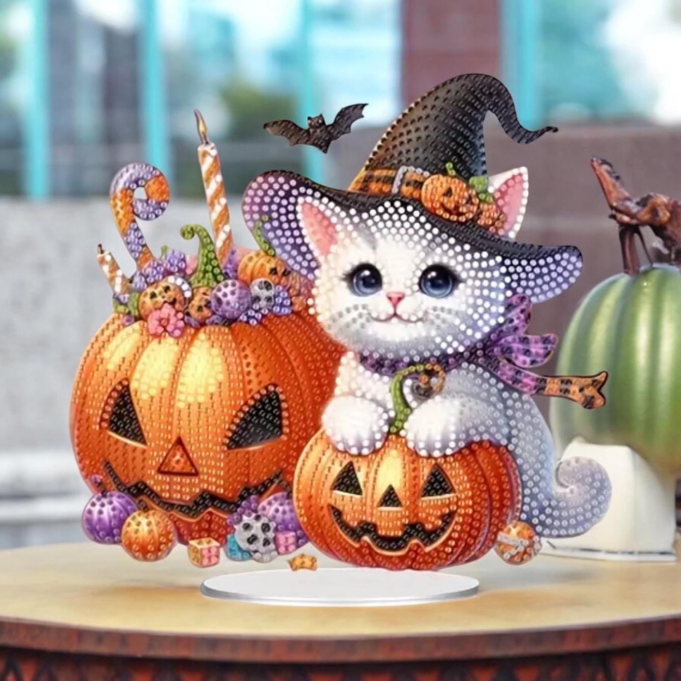 YarnMate Diamant-Malerei-Set Halloween – Mit Strasssteinen, DIY Bastelset Für Tischdekoration, Doppelseitiges Design