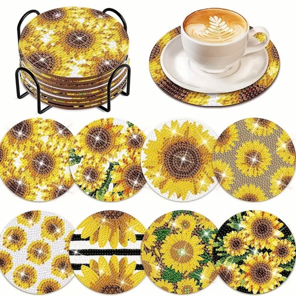 Flash Sale: DIY 8 Bold Sunflower Coasters, Diamond Painting Kit With Tools and Rhinestones