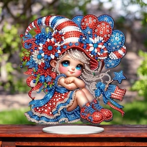 Kit de pintura de diamantes "Patrióticos y tiernos": Arte de diamantes de imitación 5D de doble cara, manualidades en rojo, blanco y azul, decoración de mesa y regalo para el 4 de julio