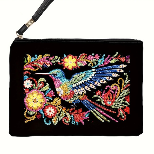 DIY 1 Hummingbird Clutch With Soft Faux Leather, 5D Diamond Painting Kit, Tools and Rhinestones Included