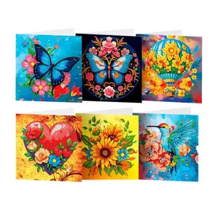 6 biglietti di auguri fai da te con pittura a diamante con farfalle, fiori e colibrì in colori vivaci - Include strumenti e strass - Italia