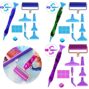 Multi Placer Diamond Painting Pens With 6 Screw In Plastic Drill Heads, 1 Roller Attachment, Great Beginner Pen