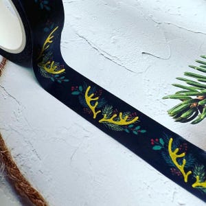 Gilded Antlers Decorated With Holly & Berry Garland, Winter Washi Tape Rolls