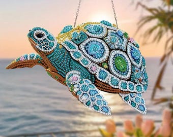 Sparkling Sea Turtle Diamond Painting Kit – DIY Rhinestone Sun