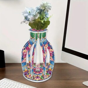 Bunte Mosaik Vase - 3D DIY Acryl Bastelset mit Reagenzglas Einsatz, geometrisches Blumenmuster für Tisch oder Regal Display