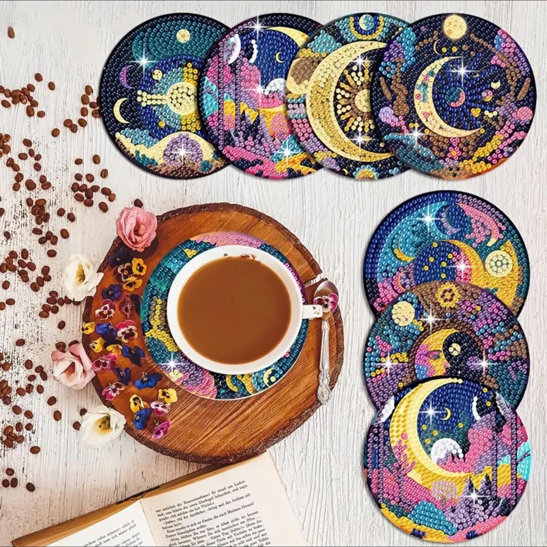 Moon Coaster 8 Stunning Moon Coasters, DIY Diamond Painting Kit, Tools and ...
