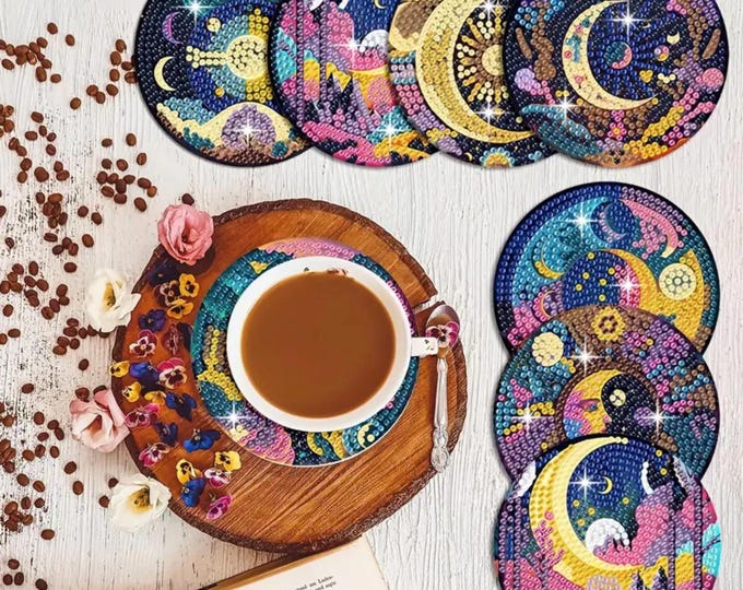 Moon Rug Coaster 8 Stunning Moon Coasters, DIY Diamond Painting Kit, Tools and ...