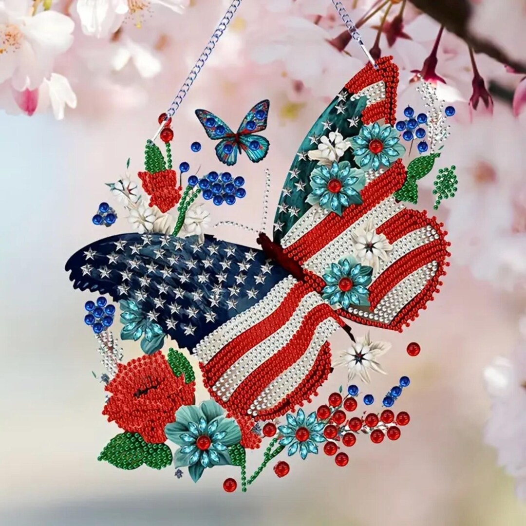 American Flag Butterfly Sun Catcher – DIY 5D Diamond Painting Kit