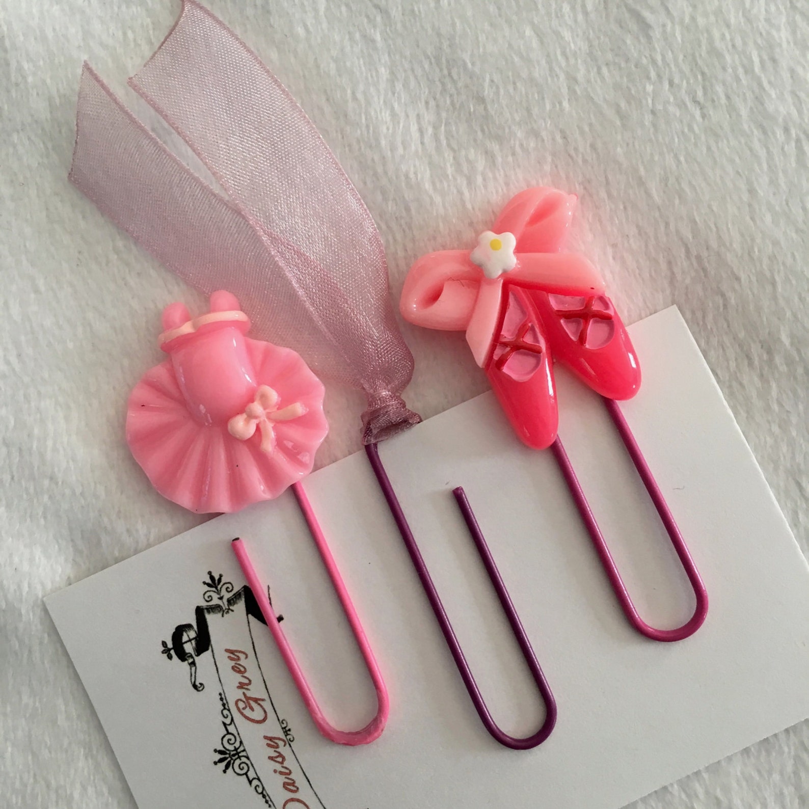 pink ballarina, ballet shoes, ribbon paper clips, bookmarks