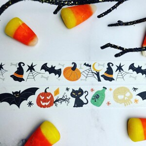 A Witches Favorite Things, Witch Hats, Black Cats, Bats, Pumpkins and More, Washi Tape Roll image 3