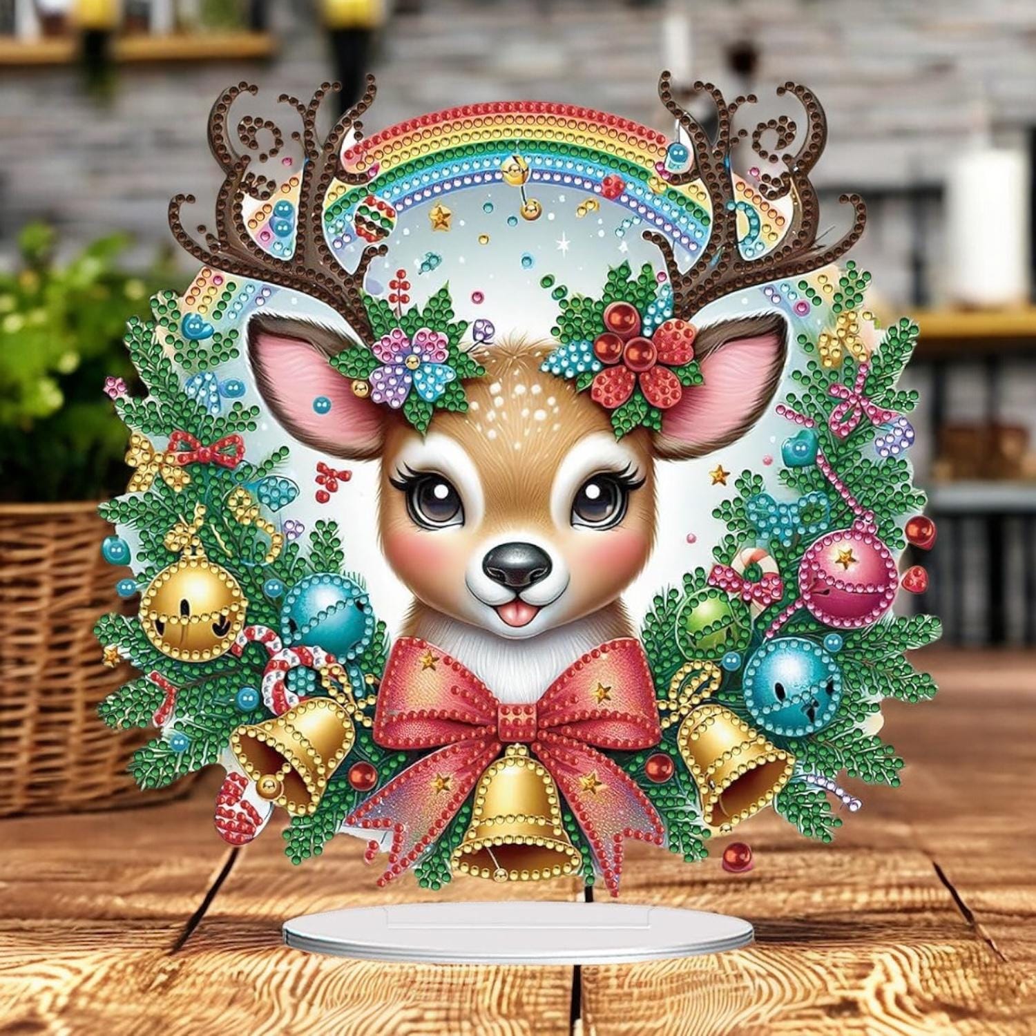 クリスマストナカイリース卓上キット - ベルと虹のクリスマス鹿のDIY