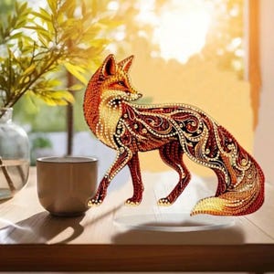 Regal Fox Table Ornament – DIY Diamond Painting Kit – Single Sided Flat Acrylic Display with Tools