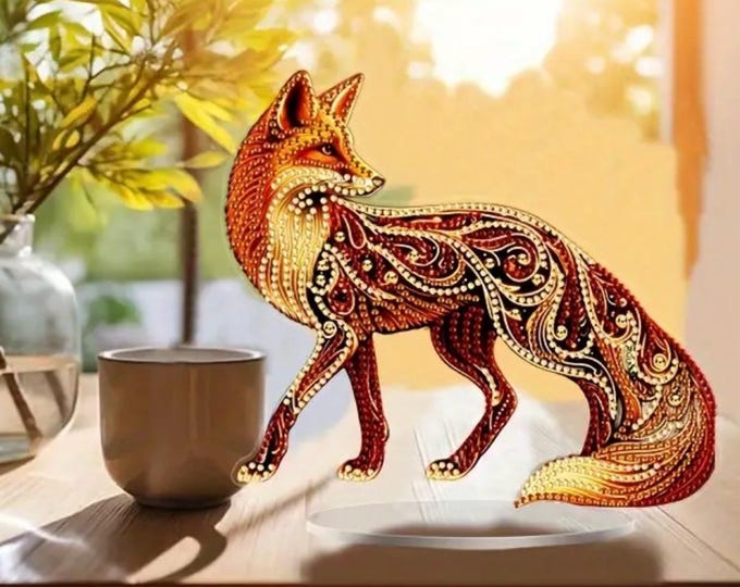 Metal Fox Table Regal Fox Table Ornament – DIY Diamond Painting Kit – Single Sided Flat ...