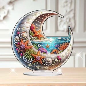 Ocean Crescent Moon DIY Diamond Painting Kit – Single-Sided Tabletop Decor
