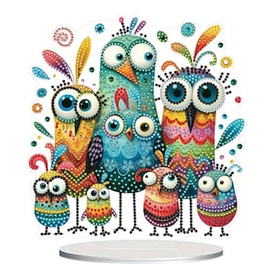 Décoration de table colorée pour la famille des hiboux - Design acrylique recto-verso avec des oiseaux à motifs lumineux - Décoration animalière amusante