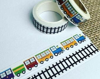 Train Lovers, Colorful Trains and Train Tracks, Washi Tape Roll
