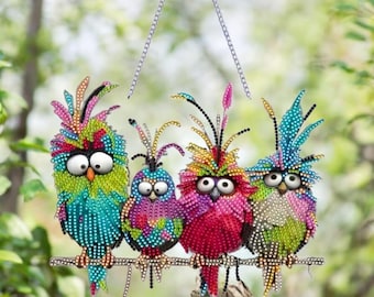 Double Sided Quirky Birds Diamond Painting Kit – Vibrant Feathers DIY Sun Catcher