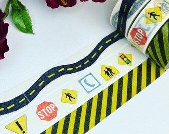 Road Trips And Safety With Road Signs And Caution Stripes, Create A Map, Washi Tape Rolls