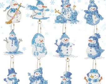 12 Pcs Christmas Diamond Painting Christmas Tree Ornaments Keychains Kit  Rhinestones Decorative Hanging 
