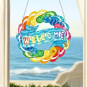 Letrero de bienvenida de verano con forma de chanclas: kit de pintura de diamantes DIY con diamantes de imitación, decoración colgante de una sola cara para ventana o puerta.