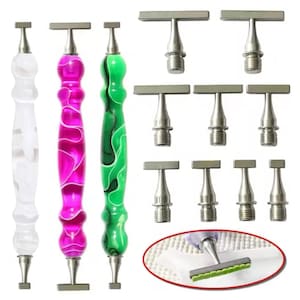 Thick White, Light Purple & Green Diamond Painting Pen Set with Thin Multi-Placers