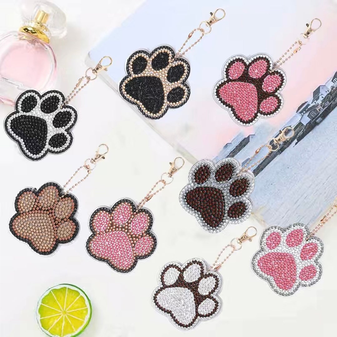 DIY 8 Paw Print Keychain/ornaments, Decorate Front & Back, 5D Diamond