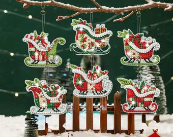 6 Christmas Sleigh Ornaments – Double-Sided DIY 5D Diamond Painting Kit