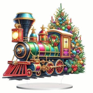 Kit de pintura de diamantes DIY "Tren Navideño": Decoración navideña de una sola cara con diamantes de imitación, herramientas y detalles festivos