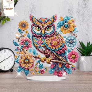 Colorful Floral Owl Tabletop Decor, Double-Sided DIY Diamond Painting Kit