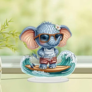 Surfer Elefant Decor - DIY Diamant Malerei Set, einseitige Tischkunst mit Strasssteinen & Werkzeugen