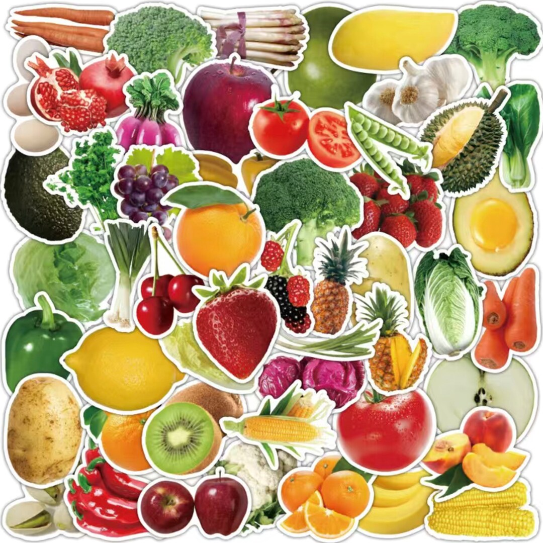 50 Mixed Fruits and Veggie Stickers With Tropical Fruits and Favorite Vegetables, High Quality ...