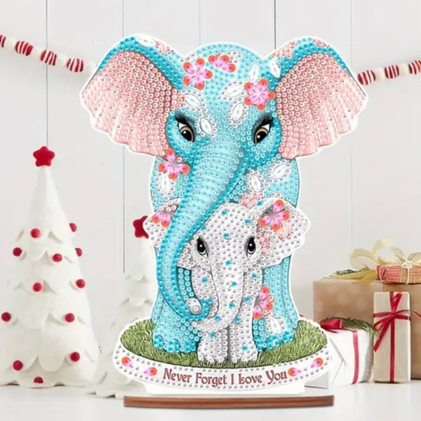 DIY This Mamma And Baby Elephant, 3D Table Ornament Diamond Painting Kit, Includes Tools and Rhinestones