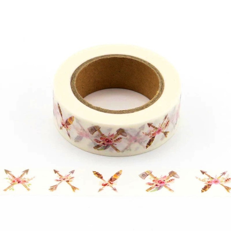 Washi Tape Natural Floral Crossed Arrows Sample Lengths Hatchets with Feathers