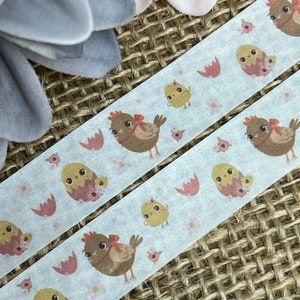 Fröhliche Küken All Dolled Up, Blumen und Taschentücher, Oster Washi Tape Rolle