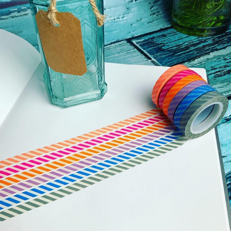 Sample Length Sets Vibrant Colorful Striped Washi Tape 10mm Wide