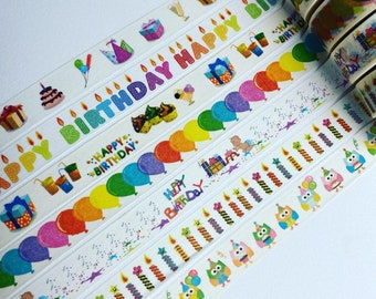Birthday Patterns With Candles And Balloons, Washi Tape Rolls