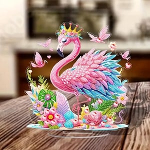 Pink Flamingo Diamant Malerei Tisch Dekor Kit - DIY 5D Strasssteine & Werkzeuge inklusive, einseitig