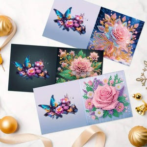 Kit de tarjetas de felicitación para pintar con diamantes con la técnica Mystic Rose: juego de 6 tarjetas florales con diamantes de imitación y herramientas