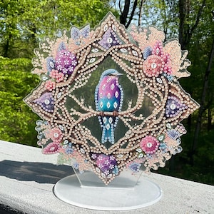 Bird in Floral Wreath DIY Tabletop Decor, Single Sided Diamond Painting Kit