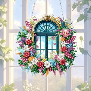 Peinture florale pour fenêtre, attrape-soleil bricolage au diamant - Décoration de fenêtre suspendue avec strass et outils - Kit de création simple face