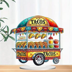 お祝いのタコカートダイヤモンドペインティングキット - ラインストーンとツール付きのDIY片面テーブルデコレーション、カラフルなフードスタンドクラフト