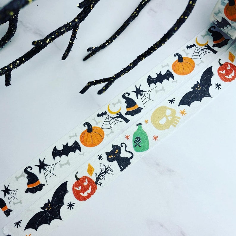 A Witches Favorite Things, Witch Hats, Black Cats, Bats, Pumpkins and More, Washi Tape Roll image 7