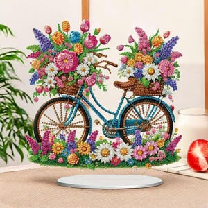 Blue Bicycle Adorned with Flowers - DIY Diamond Painting Kit - Complete with Tools and Rhinestones