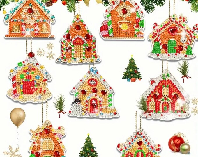 DIY Set of 9 Gingerbread House Ornaments - 5D Diamond Painting Kit With ...