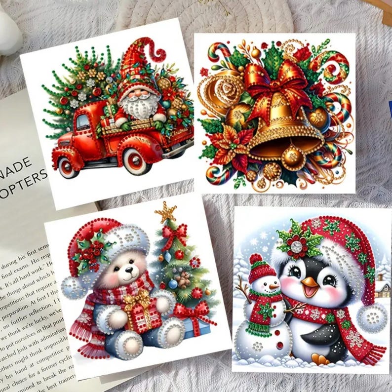 Christmas DIY Diamond Painting Kit Set of 6 Cards With Snowmen, Bell