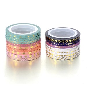 Super Skinny, Gold Foil Washi Tape, 3mm Craft Tape, Geometric, Celestial and Patterned  Designs