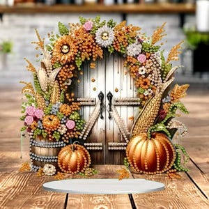 Double Sided Autumn Barn Door Diamond Painting Kit – Fall Floral Table Decor