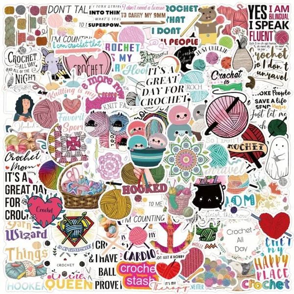 105 Crochet Lovers Stickers With Funny Quotes & Lots Of Yarn, High Quality Decal Craft Stickers