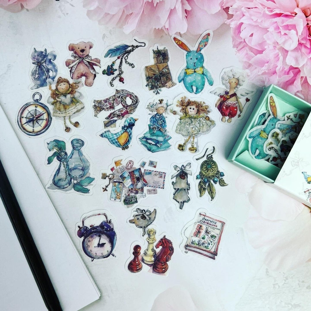 Vintage Toy Treasure Chest Stuffed Animals, Dolls, & 40 Deco Stickers